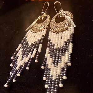 Elegant Silver and Black Beaded Earrings